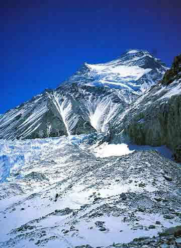 
The approach to Camp 1 from Nangpa La with Cho Oyu looming above - Storms Of Silence book
